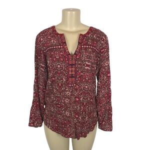 One September Anthropologie Boho Floral Embroidered Peasant Top Size M Aztec
